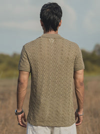 Powerlook Beige India Slim Geometric Self Design Spread Collar Casual Shirt