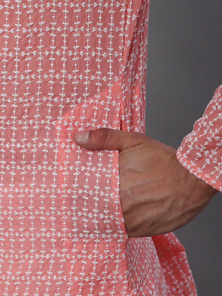 SOJANYA Kurta Kapas Tulen Sulam Geometri Dengan Churidar