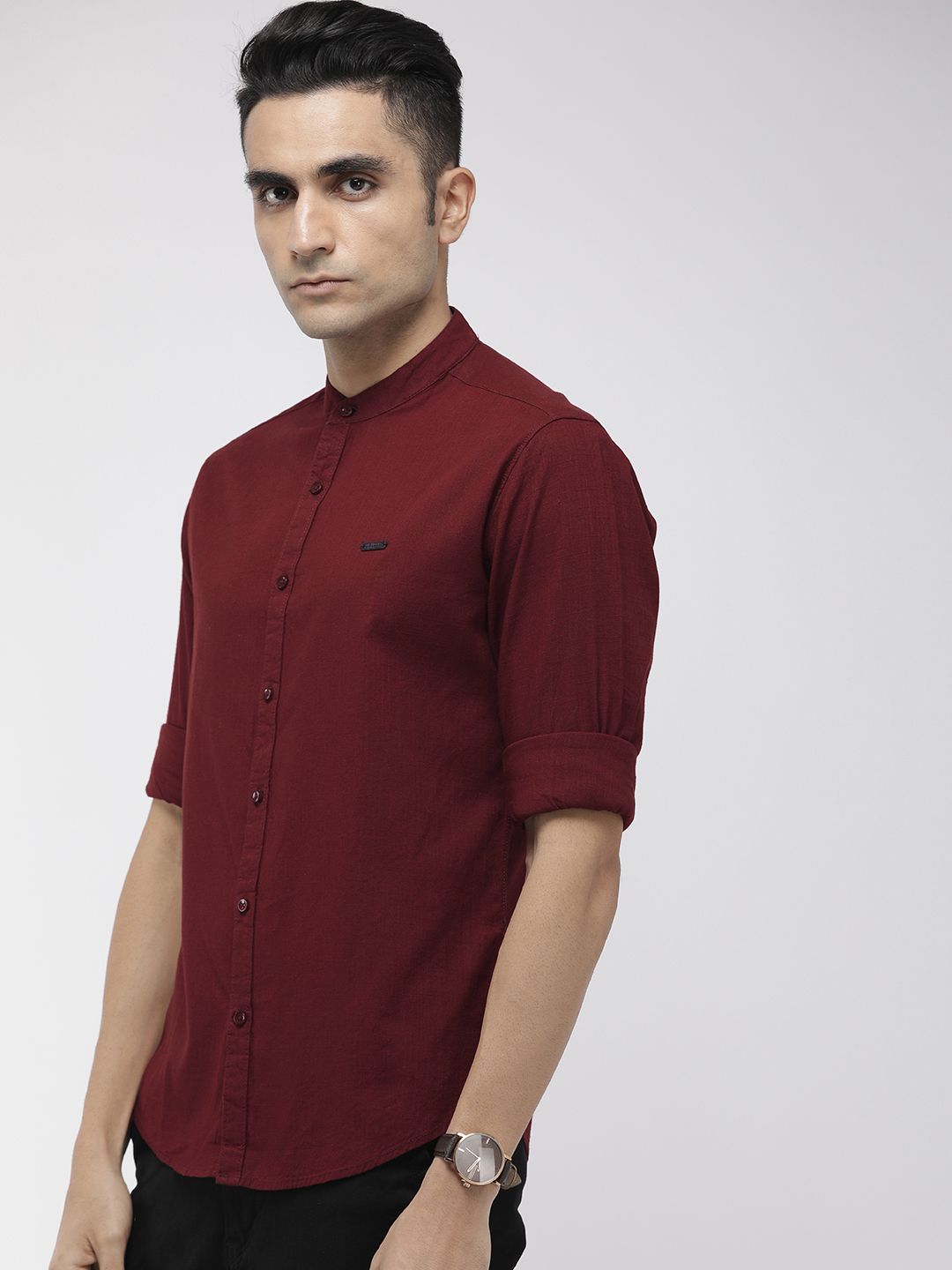 The Indian Garage Co Men Maroon Slim Fit Solid Casual Shirt
