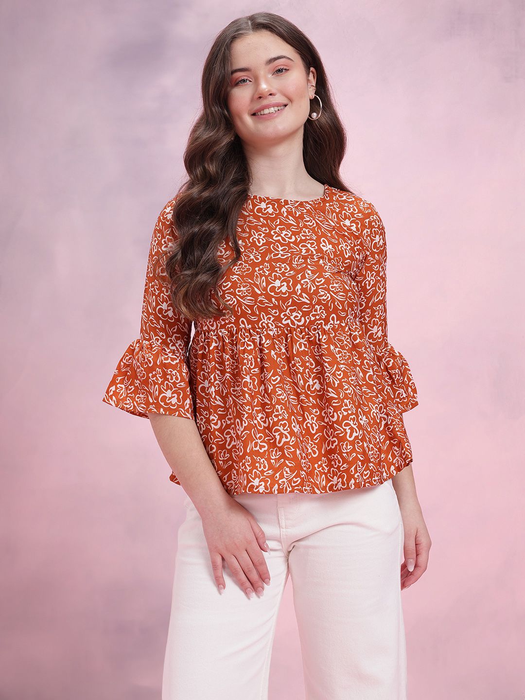 DressBerry Floral Print Bell Sleeve Empire Top