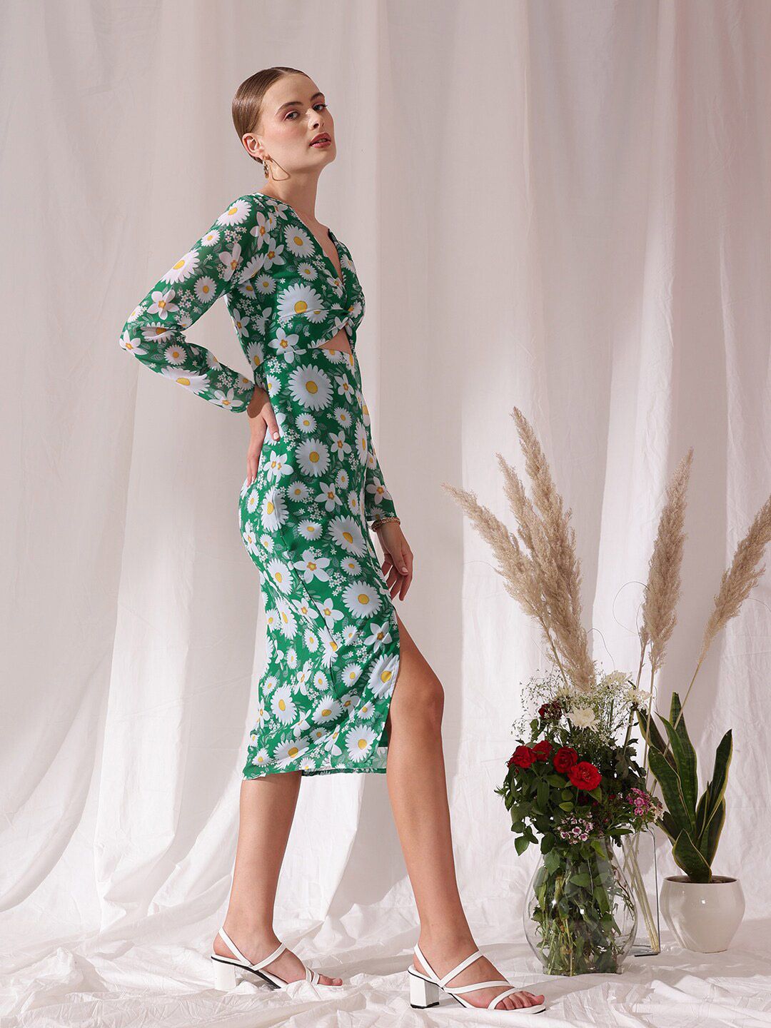STREET 9 Floral Print Georgette Fit & Flare Midi Dress