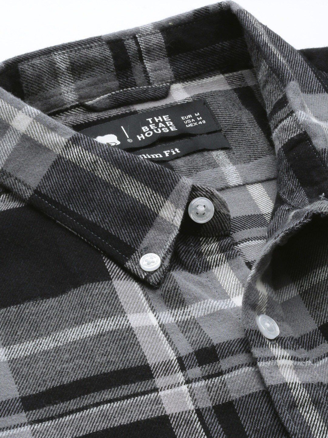 THE BEAR HOUSE Men Grey Slim Fit Tartan Checks Checked Casual Shirt