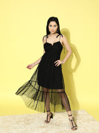 Berrylush Black Net Fit & Flare Mini Dress