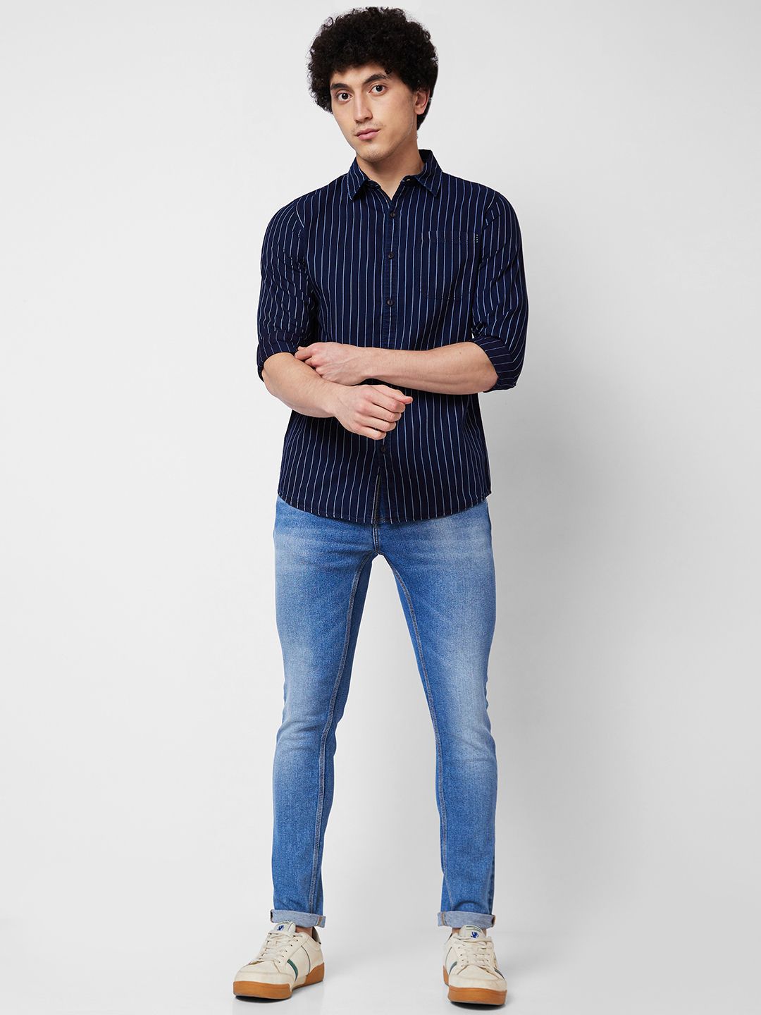 SPYKAR Vertical Striped Long Sleeves Cotton Casual Shirt