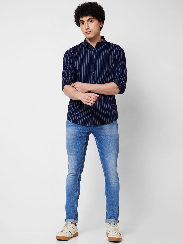 SPYKAR Vertical Striped Long Sleeves Cotton Casual Shirt