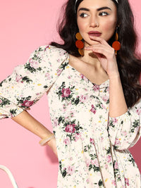 Berrylush Beige & Pink Floral Maxi Dress