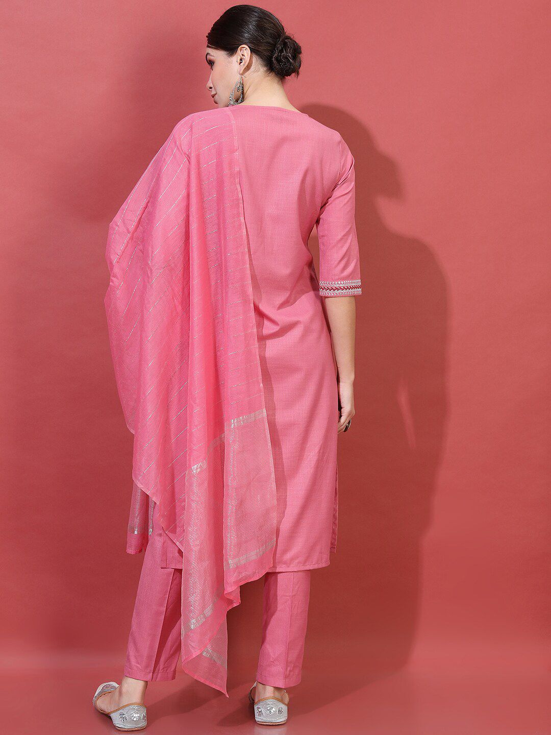 Vishudh Women Rose Yoke Design Thread Work Kurta with Trousers