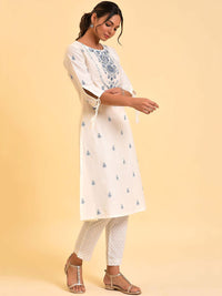 W Floral Print Cotton Kurta With Slim Pant