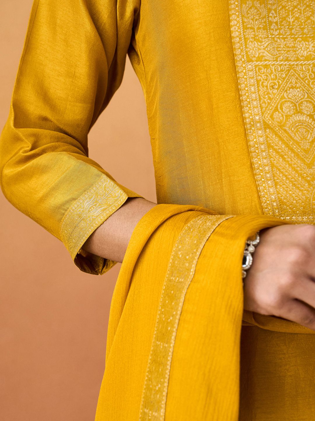 KALINI Ethnic Motifs Patch Work Straight Kurta With Trouser And Dupatta