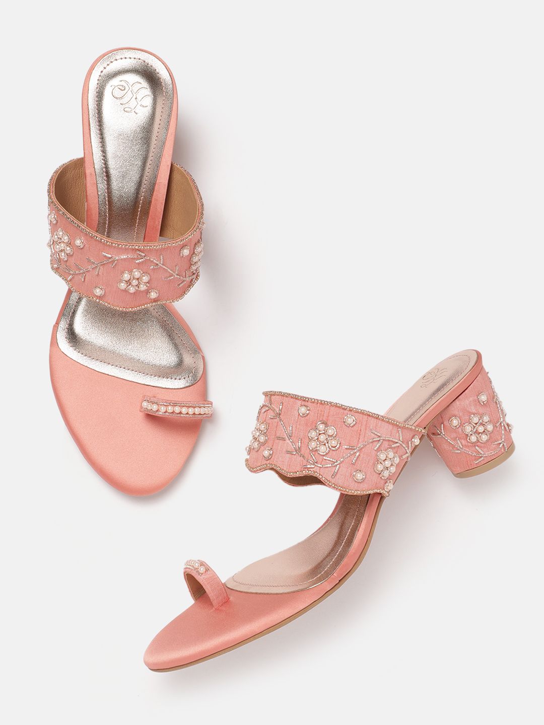House of Pataudi Floral Embellished Block Heels