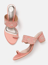 House of Pataudi Floral Embellished Block Heels