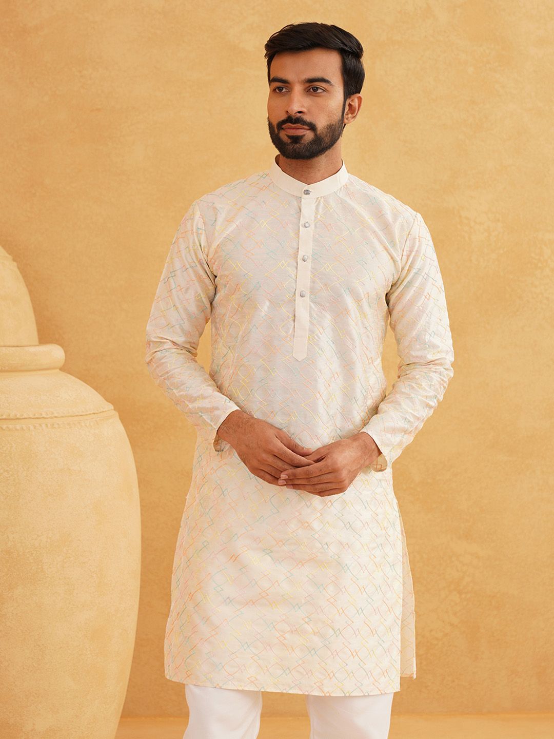 SOJANYA Kurta Kolar Band Bersulam Geometrik