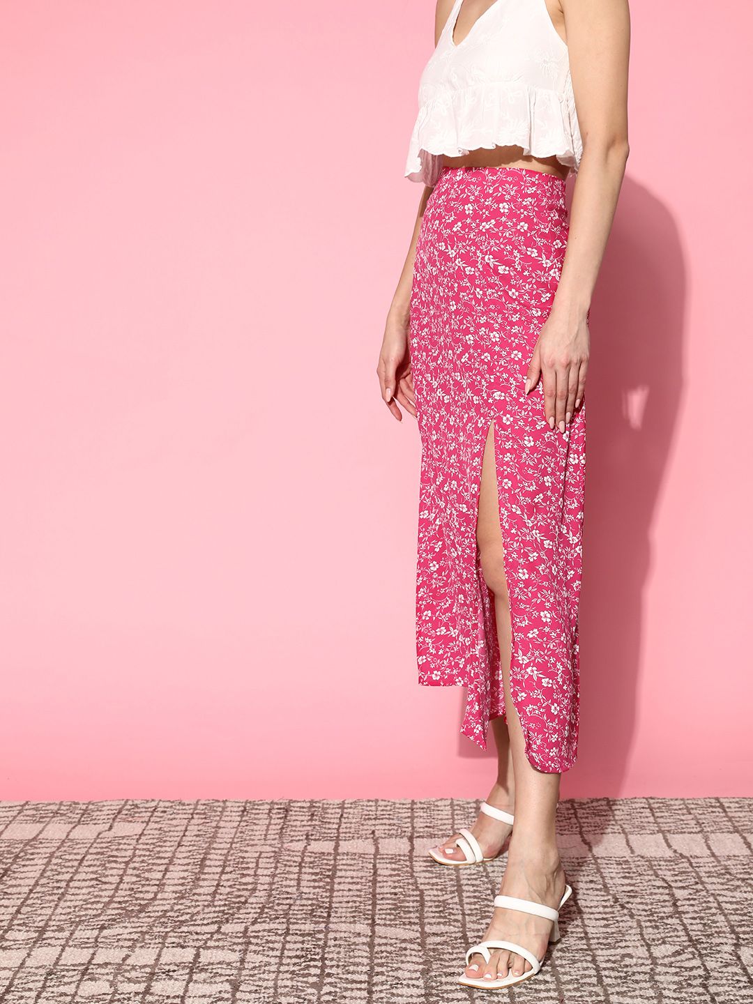 Berrylush Women Ditsy Floral Printed Split Thigh A-Line Skirt