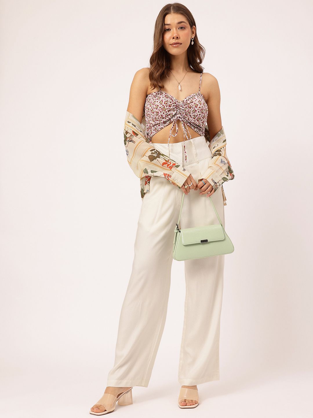 DressBerry Women Flowy Wide Waistband Flared Trousers