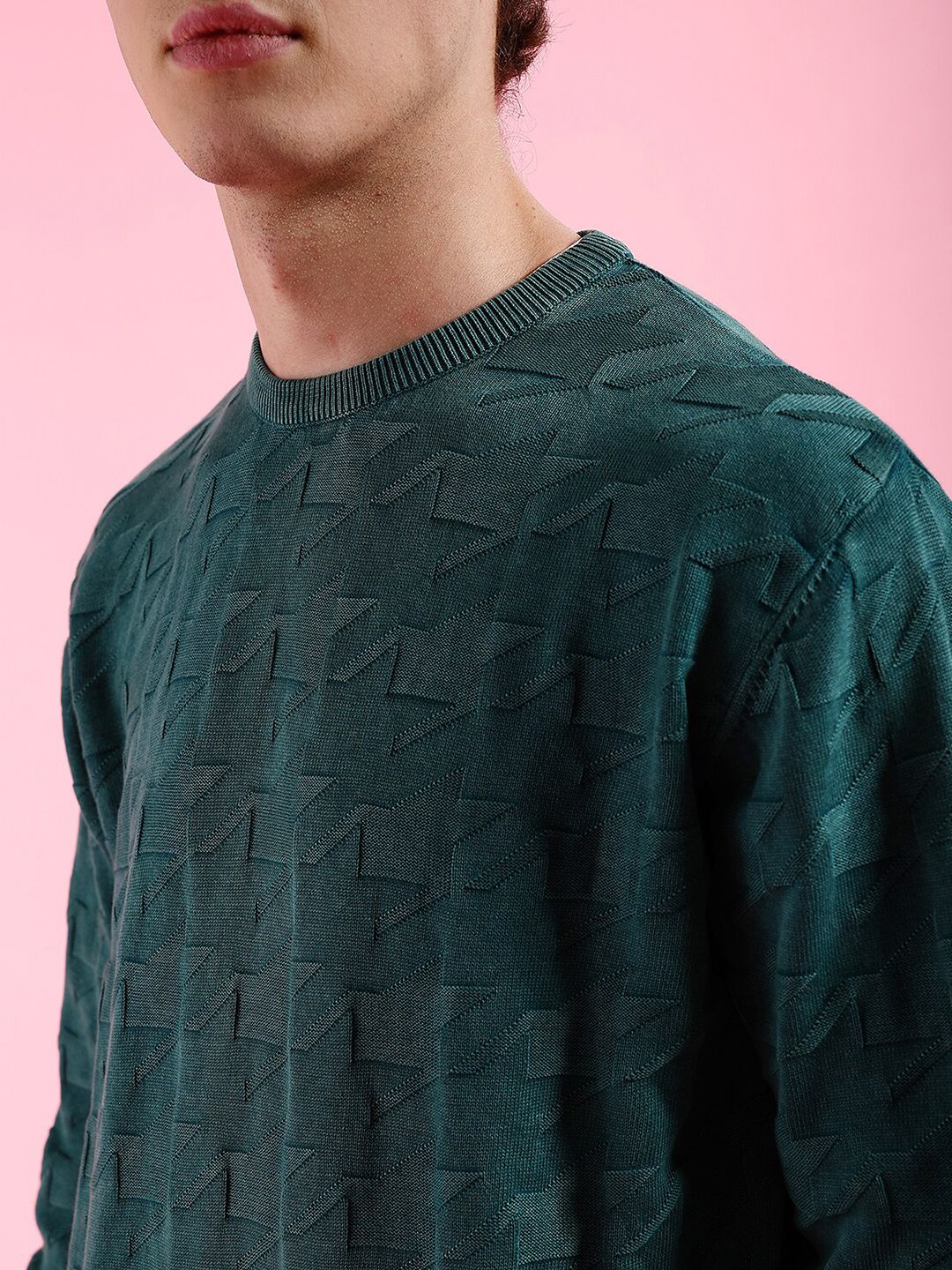 The Indian Garage Co Geometric Self Design Acrylic Pullover