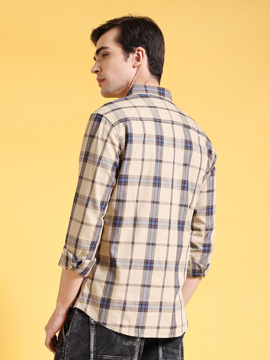 The Indian Garage Co Slim Fit Checked Twill Weave Pure Cotton Casual Shirt