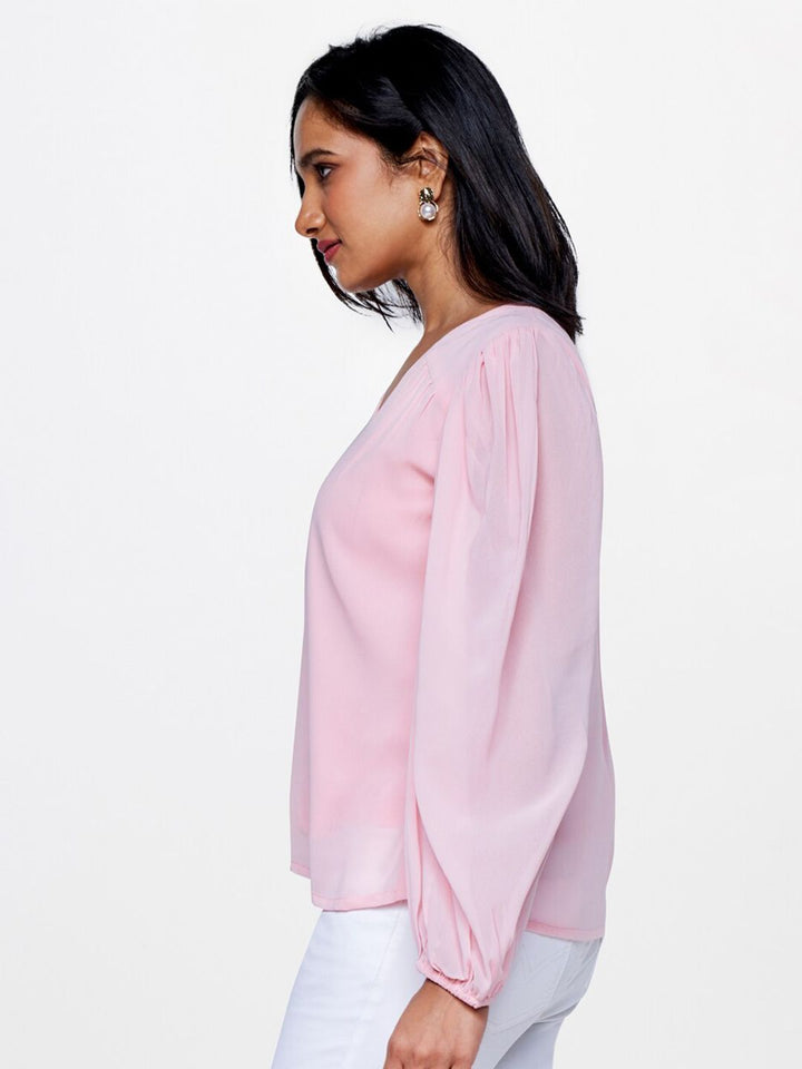 AND V-Neck Puffed Sleeves Top