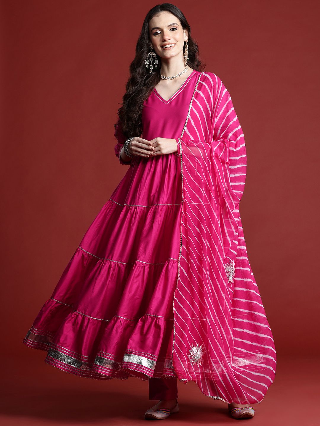 Anouk Women Tiered Gotta Patti Kurta with Salwar & With Dupatta