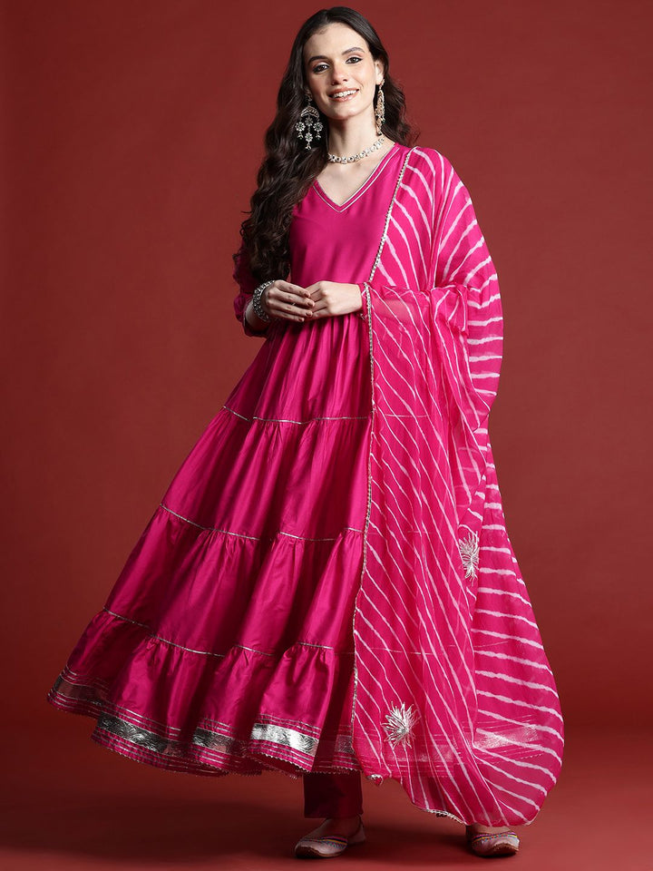 Anouk Women Tiered Gotta Patti Kurta with Salwar & With Dupatta