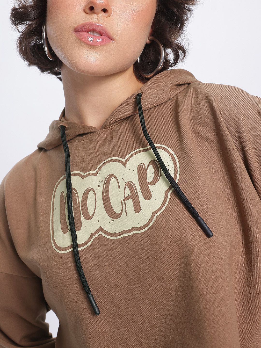 DressBerry Printed Cropped Boxy Hooded Sweatshirt