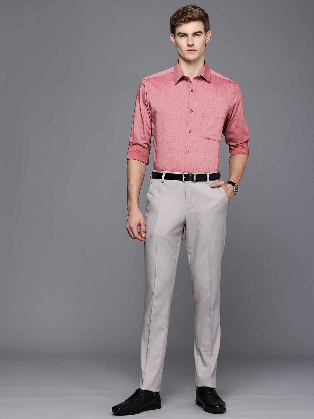 Raymond Pure Cotton Self Design Slim Fit Textured Formal Shirt