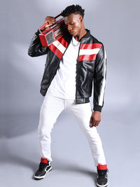 The Indian Garage Co Men Colourblock Slim Fit Zip-Front Faux Biker Jacket