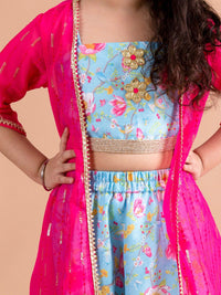 pspeaches Girls Blue & Red Printed Ready to Wear Lehenga Choli