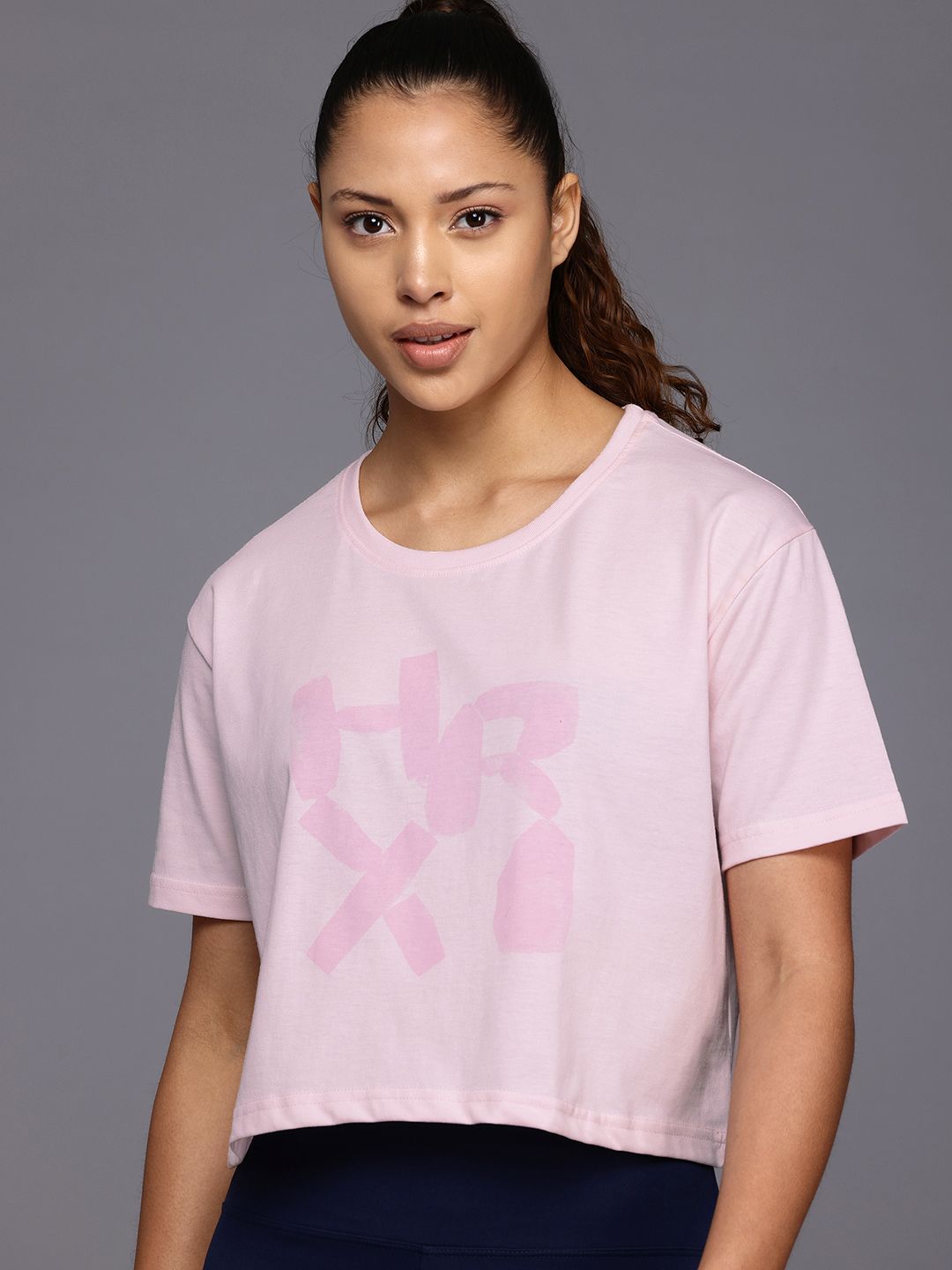 HRX by Hrithik Roshan Brand Logo Print Boxy Yoga T-shirt