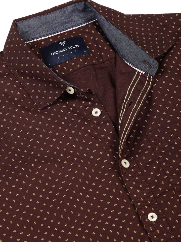 Thomas Scott Men Premium Spread Collar Micro Ditsy Printed Cotton Slim Fit Casual Shirt