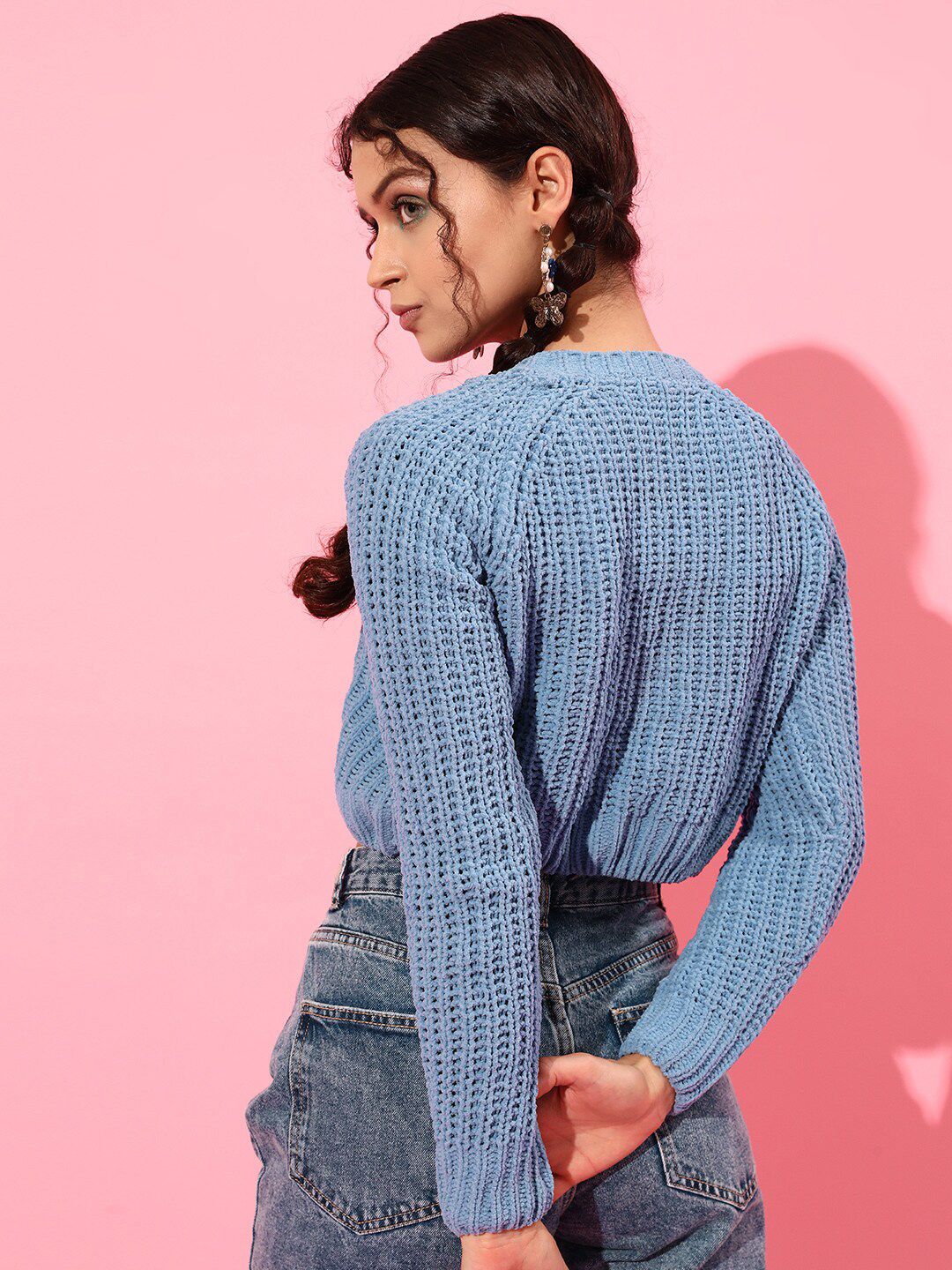 STREET 9 Women Beautiful Blue Cable Knit Sweater