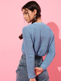 STREET 9 Women Beautiful Blue Cable Knit Sweater