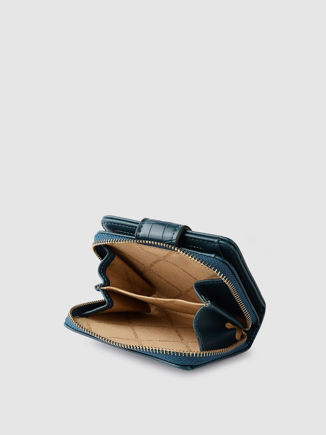 Lino Perros Women Teal Blue Croc Textured Two Fold Wallet