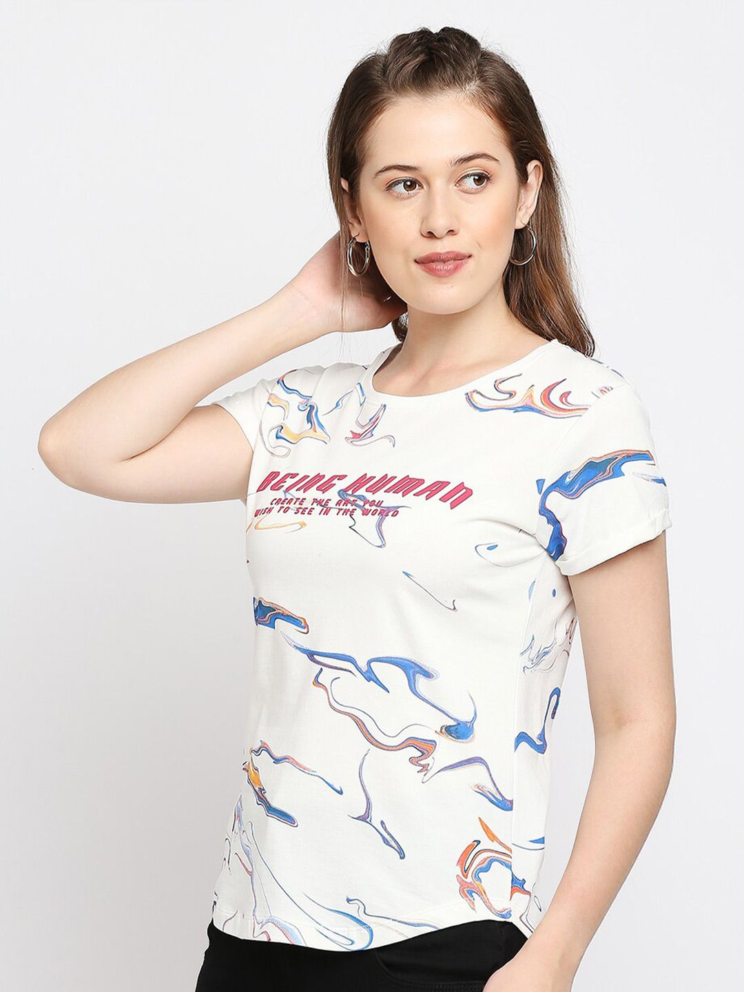 Being Human Abstract Printed Casual Cotton T-shirt