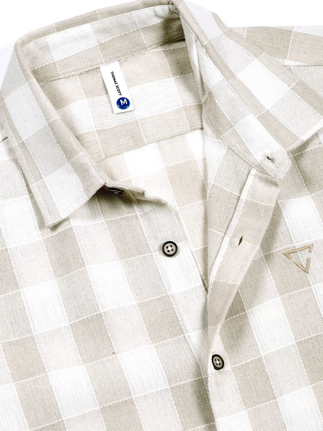 Thomas Scott Men Classic Slim Fit Spread Collar Windowpane Checked Cotton Casual Shirt