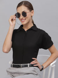 Style Quotient Women Black Solid Polyester Regular Fit Casual Shirt