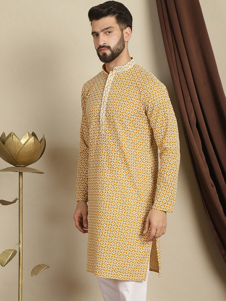 Anouk Geometric Printed Cotton Cermin Kerja Pathani Kurta