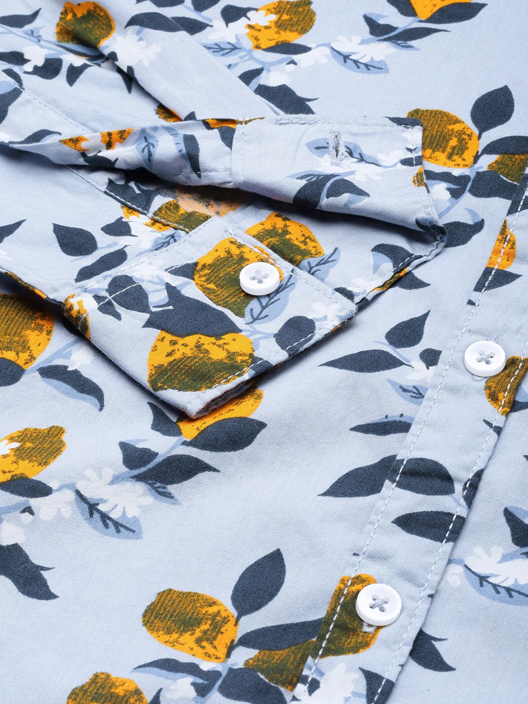 The Indian Garage Co Men Turquoise Blue & Yellow Floral Printed Cotton Casual Shirt