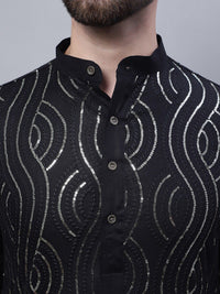 SOJANYA Leheriya Embroidered Sequinned Kurta with Churidar & Nahru Jacket