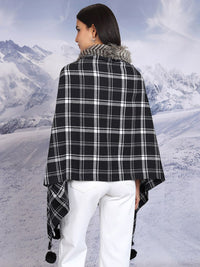 Tokyo Talkies Checked Tasselled Open Front Flannel Checked Shrug