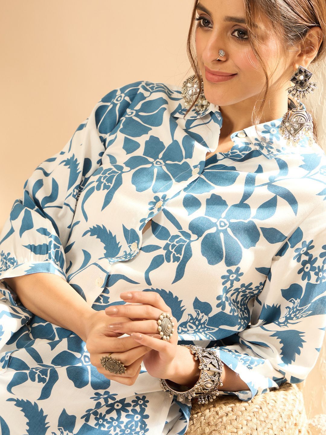 Indo Era Women Floral Printed Regular Kurta with Trousers