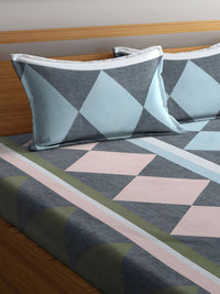 KLOTTHE Kelabu Kapas Geometrik 300 TC Cadar King Superfine dengan 2 Sarung Bantal-250 x 225 cm