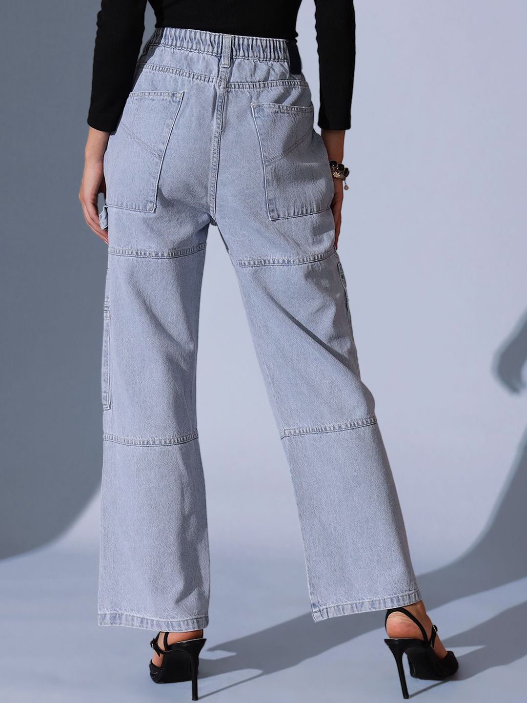 STREET 9 Women Comfort Relaxed Fit High-Rise Low Distress Heavy Fade Jeans