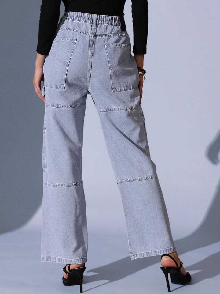 STREET 9 Women Comfort Relaxed Fit High-Rise Low Distress Heavy Fade Jeans