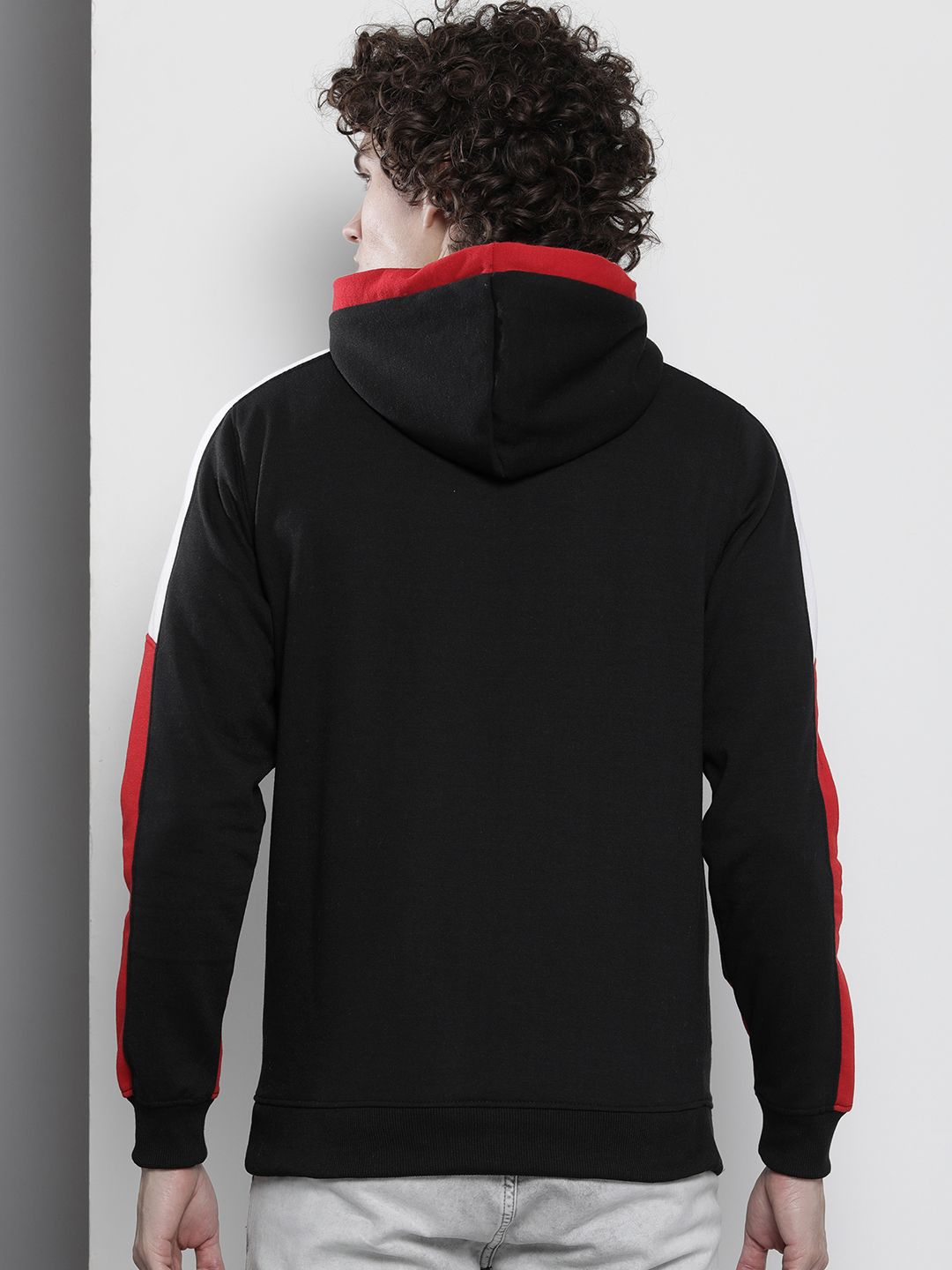 The Indian Garage Co Men Black & White Printed Hooded Sweatshirt