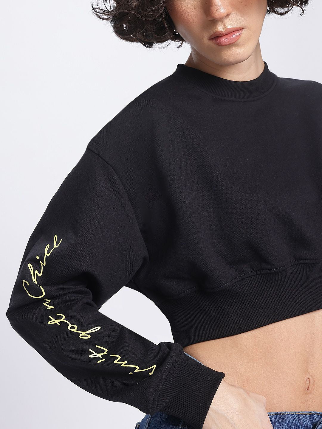 DressBerry Printed Sleeves Cropped Sweatshirt