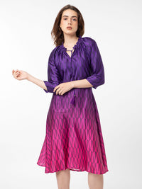 Rareism Abstract Printed Tie -Up Belted Neck A -Line Dress