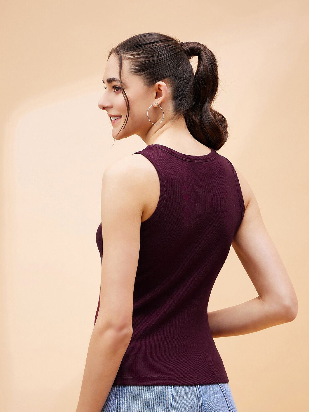 SASSAFRAS BASICS Ribbed Sleeveless Fitted Cotton Top