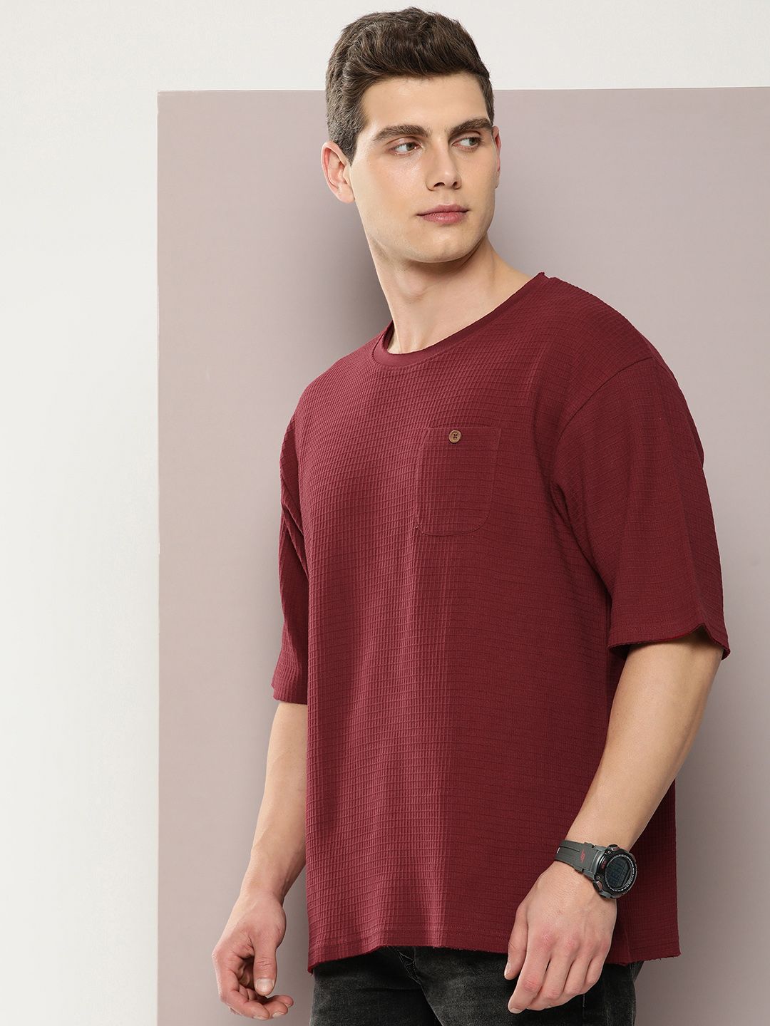 DILLINGER Men Waffle Structure Pure Cotton Pockets T-shirt