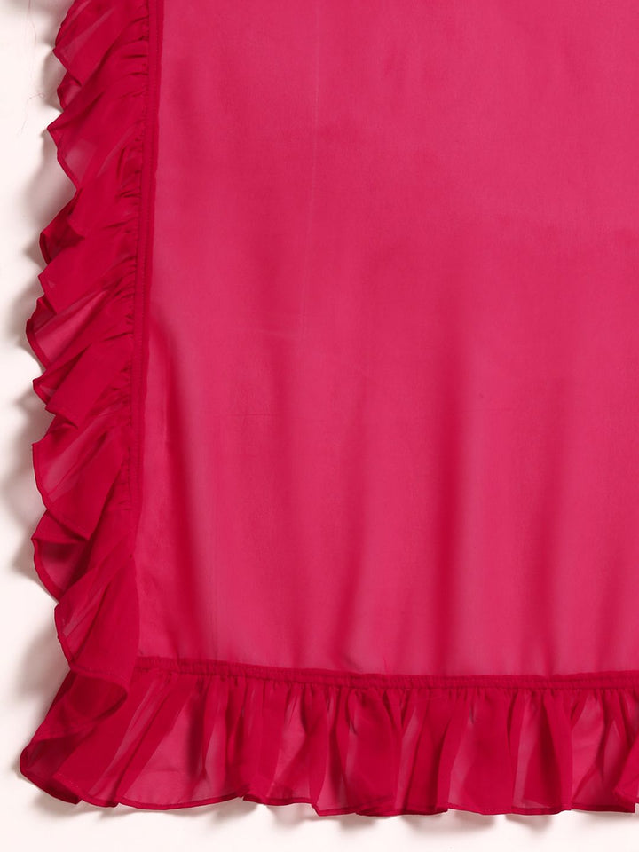 Libas Pure Georgette Ruffled Detail Dhoti Saree with Stitched Blouse