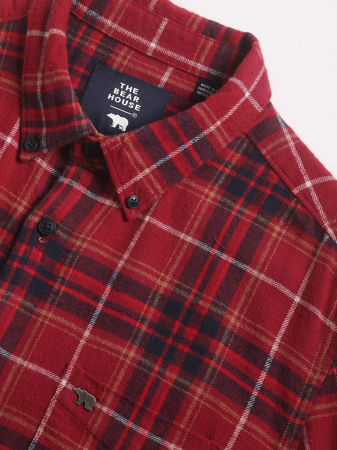 THE BEAR HOUSE Tartan Checked Cotton Slim Fit Opaque Casual Shirt